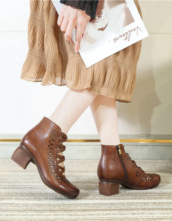 Boots with secure float-Handmade Retro Hollow Summer Chunky Boots