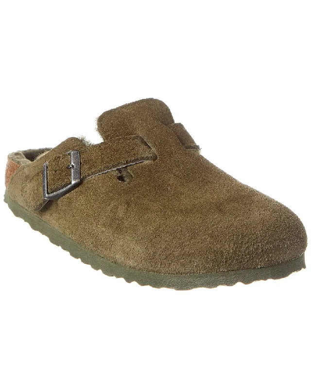 deer winter slippers-Birkenstock Boston VL Narrow Suede & Shearling Clog