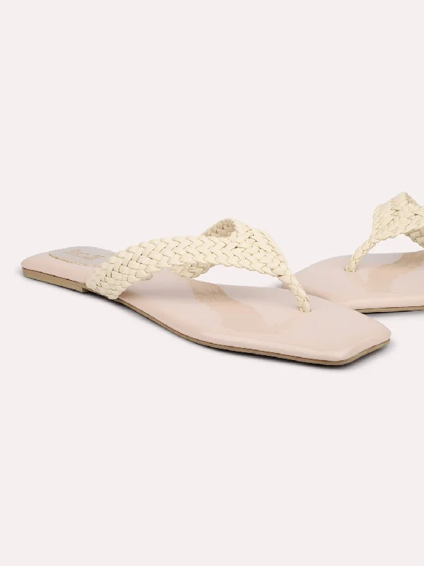 flats soundproofing tips-Women Beige Textured Open Toe Flats