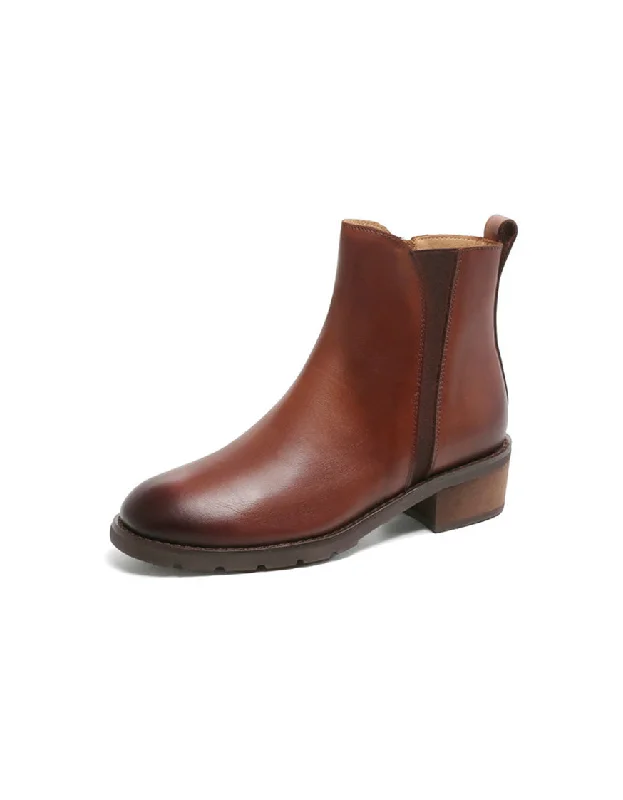 Boots with rugged float-Real Leather Versatile British Style Chelsea Boots