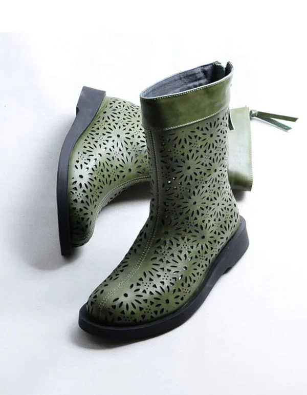 Boots for urban adventures-Women Leather Hand-Made Hollow Summer Boots