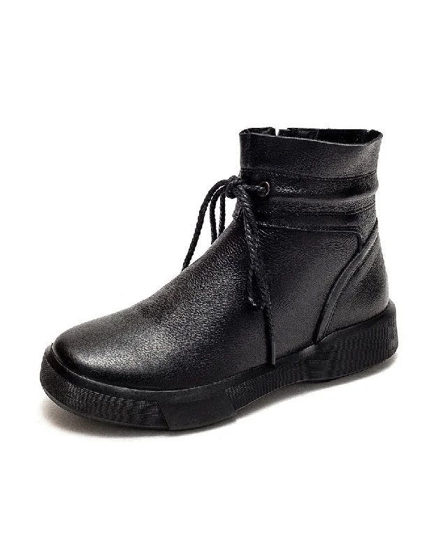 Boots with lightweight drift-Round Toe Ankle Lace-up Leather Autumn Boots 41