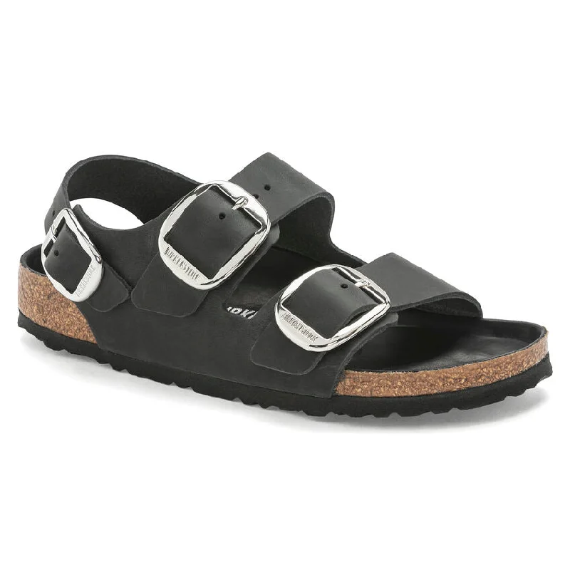 trendy sandals for parties-Milano Big Buckle Oiled Leather Black