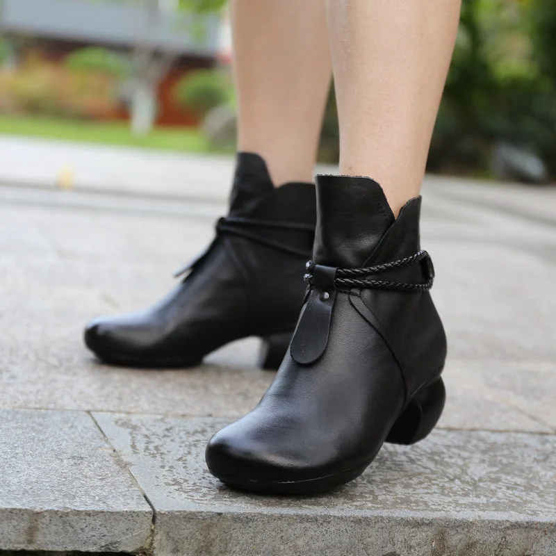 Boots with wet float-Leather Retro Chunky Short Boots | Gift Shoes