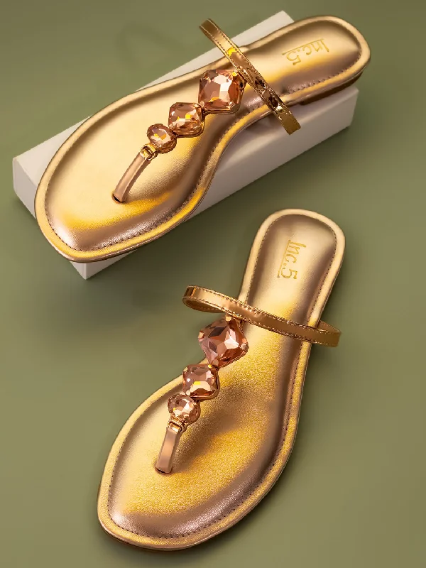 cozy flats with fireplace-Women Rose Gold T-Strap Open Toe Flats