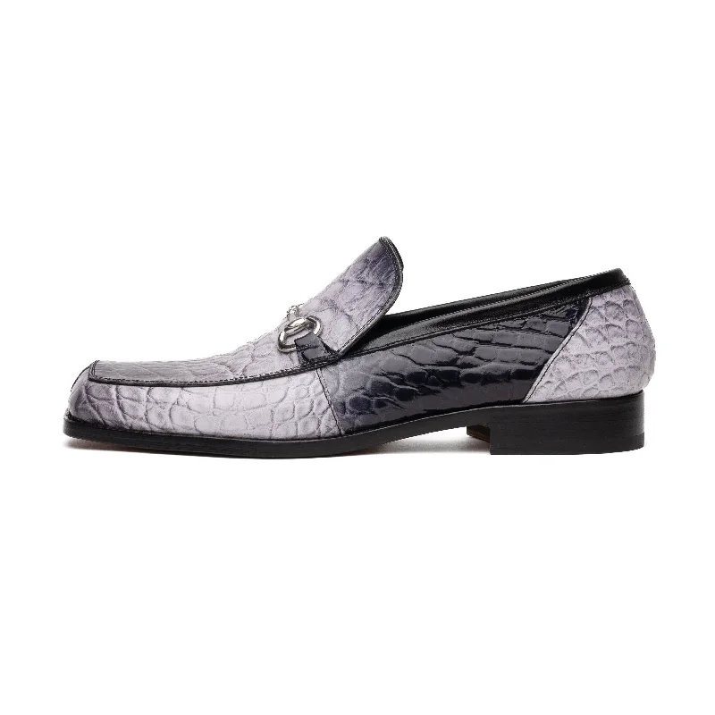 Loafers with warm fit-Mauri Switch 3290 Men's Shoes Multi Gray & Black Exotic Alligator / Calf-Skin Leather Slip-On Horsebit Loafers (MA5602)