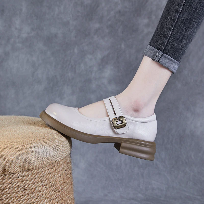 Mary Jane shoe in jetWomen Minimalist Leather Casual Mary Jane Shoes