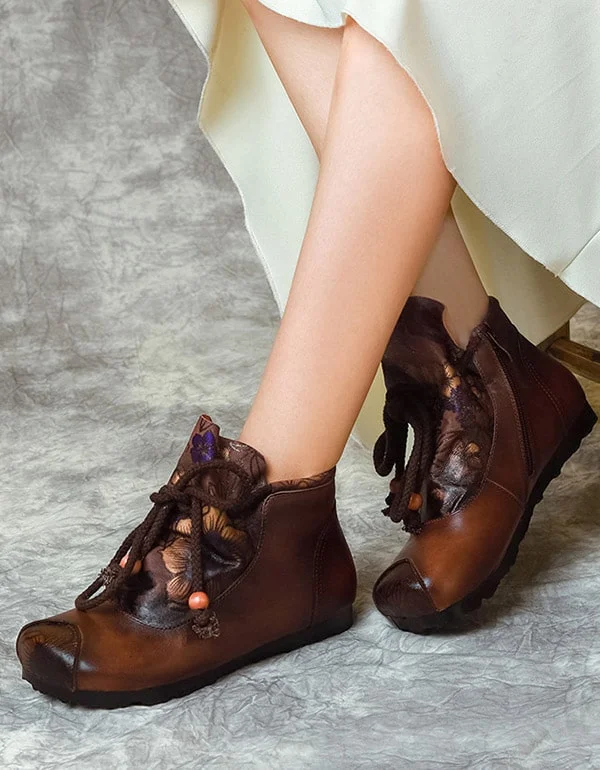 Boots with cushion float-Printed Ethnic Style Lace Up Handmade Women's Boots