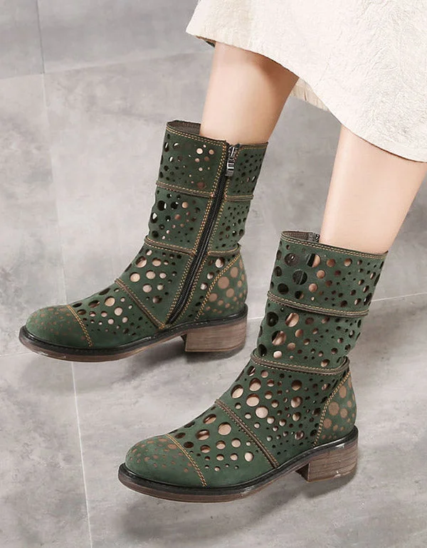 Boots with lightweight feel-Genuine Leather Thick Heel Chivalrous Summer Boots