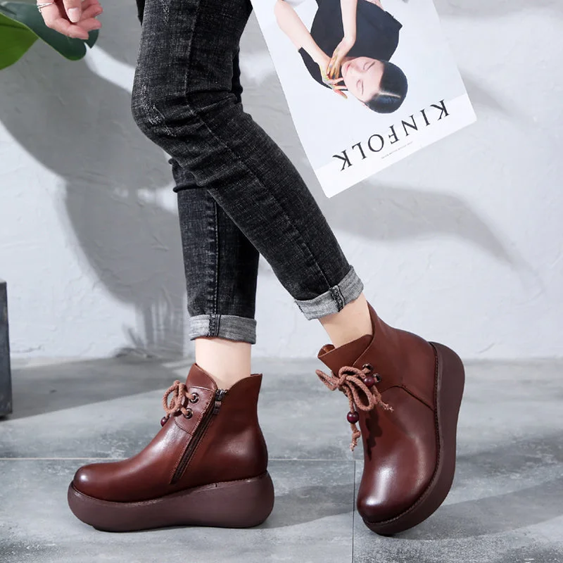 Boots with cushioned sole-Retro Velvet Wedge Middle Heel Boots | Gift Shoes