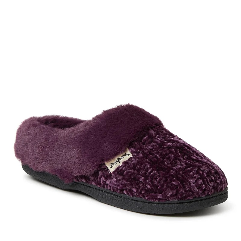 warm women’s slippers-Dearfoams Womens Claire Cable Knit Chenille Clog Slipper