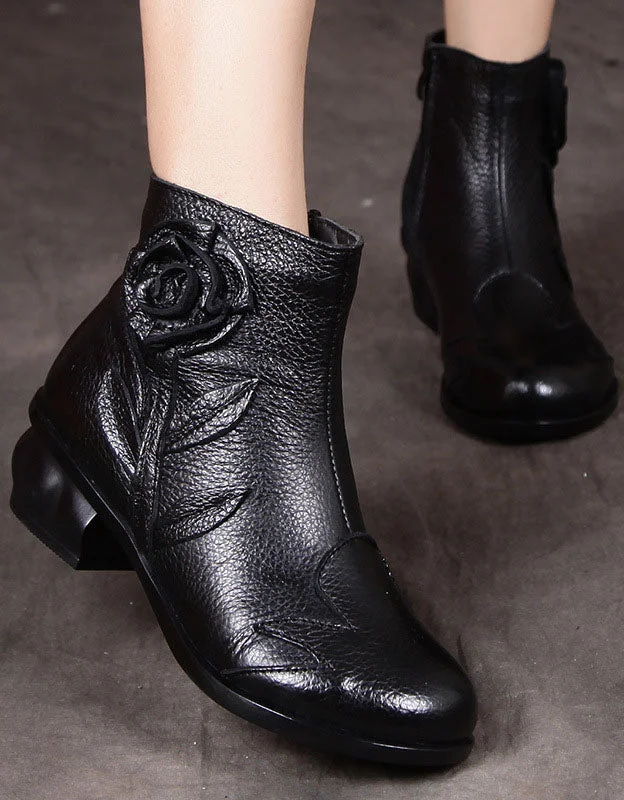 Boots with bold comfort-Ethnic Style Flower Ankle Chunky Bootie