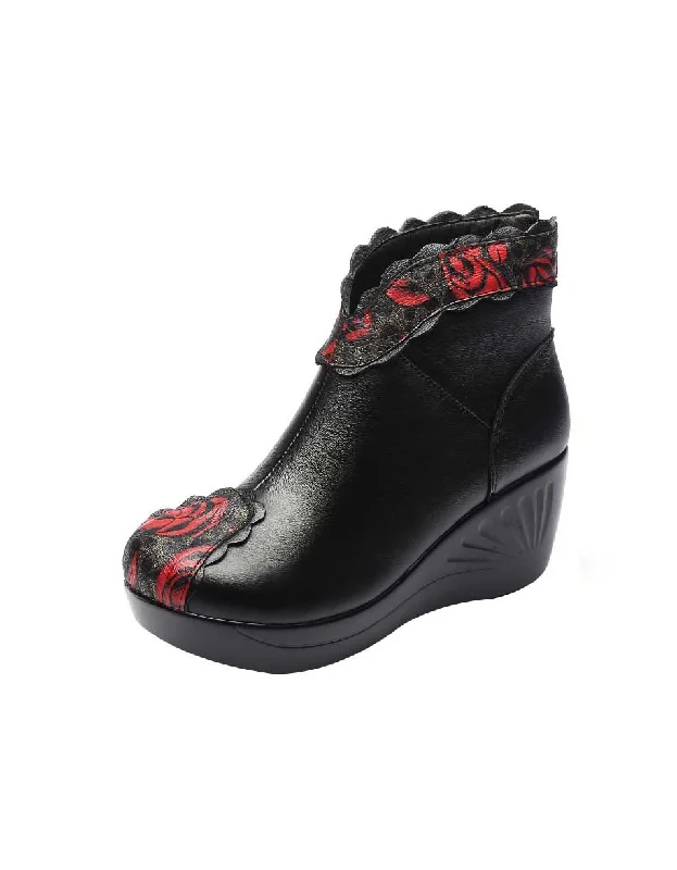 Boots with wet flow-Flower Printed Ethnic Style Wedge Boots