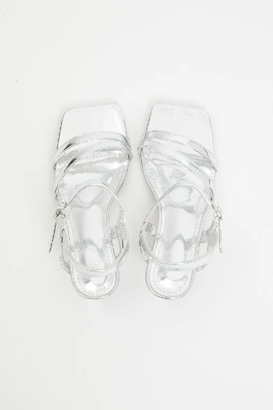 cozy wedge high heels-Silver Strappy Silver Heels