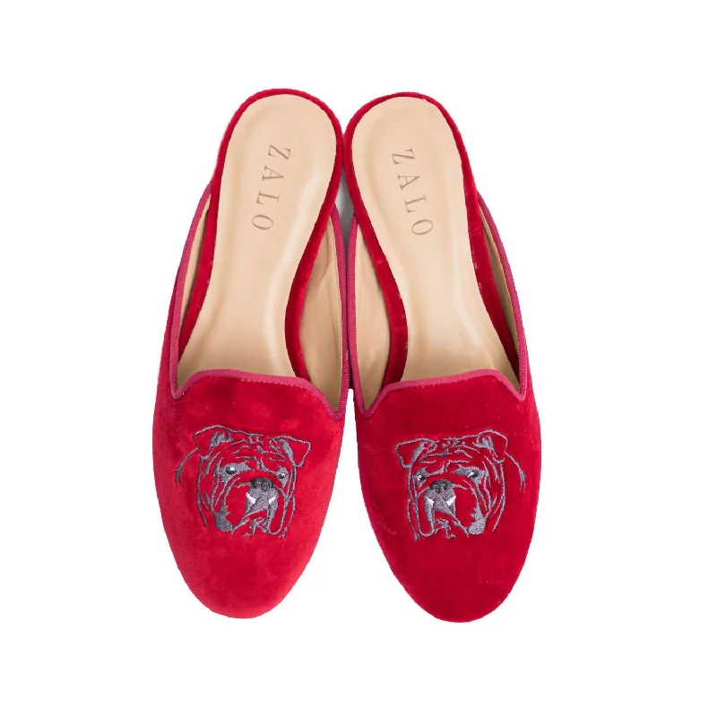 old-school print slippers-Bulldog Mule In Cherry