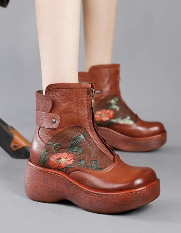 Boots with eco-friendly breeze-Waterproof Wild Head Retro Leather Platform Boots