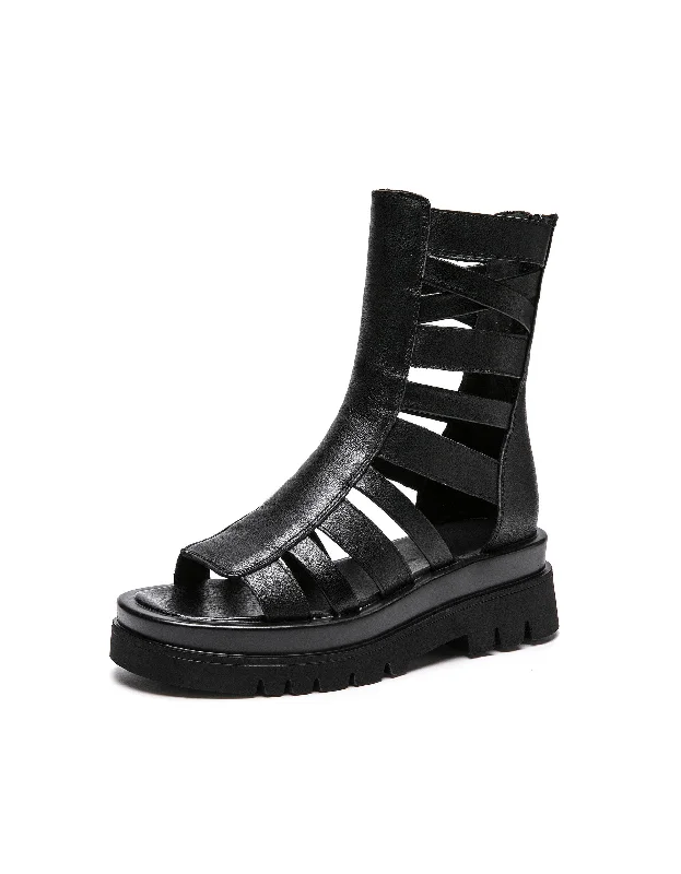 Boots with tough breeze-Summer Open Toe Black Platform Sandals Boots