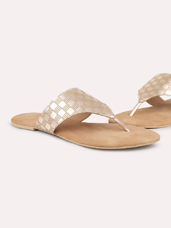 cozy flats for families-Women Rose Gold Embellished Open Toe Flats