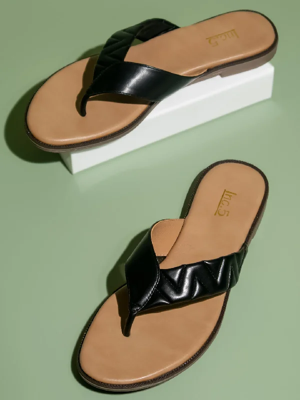 how to ventilate flats-Women Black Textured Open Toe Flats