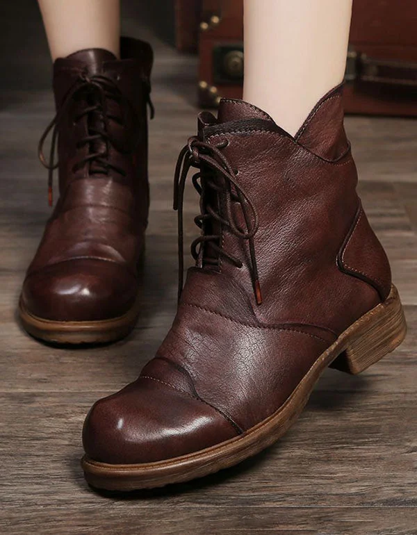 Boots for kids winter-Handmade Leather Women's British Short Boots