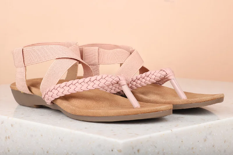 flats for monthly rent-Women Peach Textured Open Toe Flats