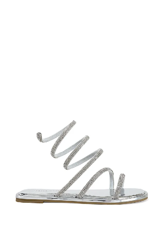 sandals with thick soles-DOUBLEDELIGHT-SILVER WRAP FLAT SANDAL