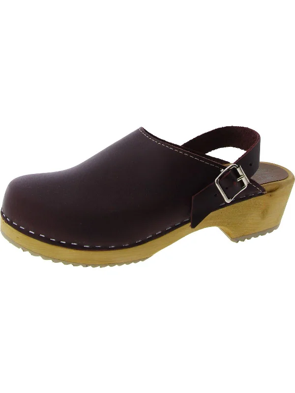 penguin winter slippers-Womens Leather Buckle Clogs