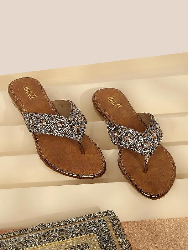 modern flats with views-Women Antique Ethnic Embellished Open Toe Flats