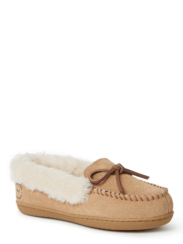 checkered trendy slippers-Dearfoams Women's Bethany Genuine Suede Moccasin