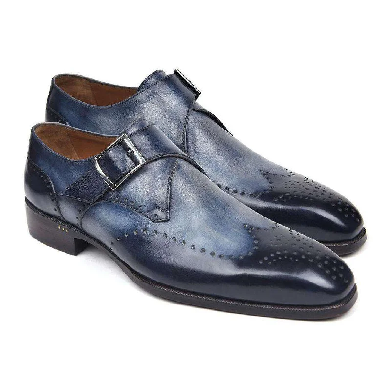 Loafers with stable padding-Paul Parkman Handmade Designer Shoes Wingtip Single Monkstraps Navy Loafers (PM5502)