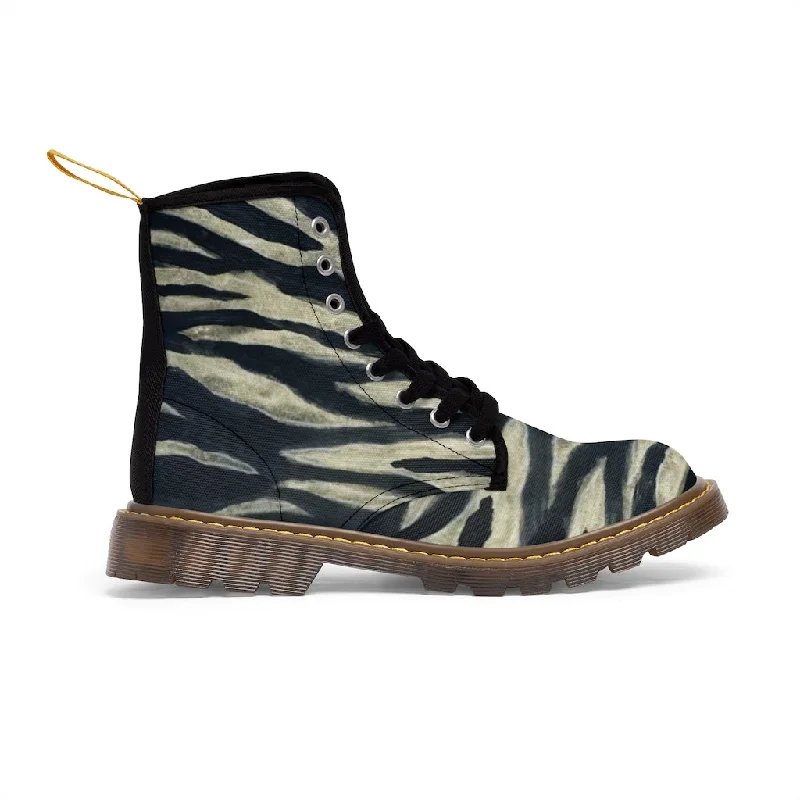 Boots with quick-dry twist-Tiger Stripe Women's Canvas Boots, Animal Print Black Hiking Laced Up Boots For Women (US Size 6.5-11)