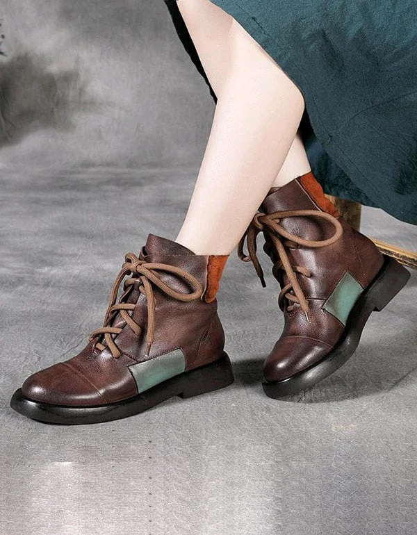 Boots with firm zap-Handmade Stitching Leather Short Boots