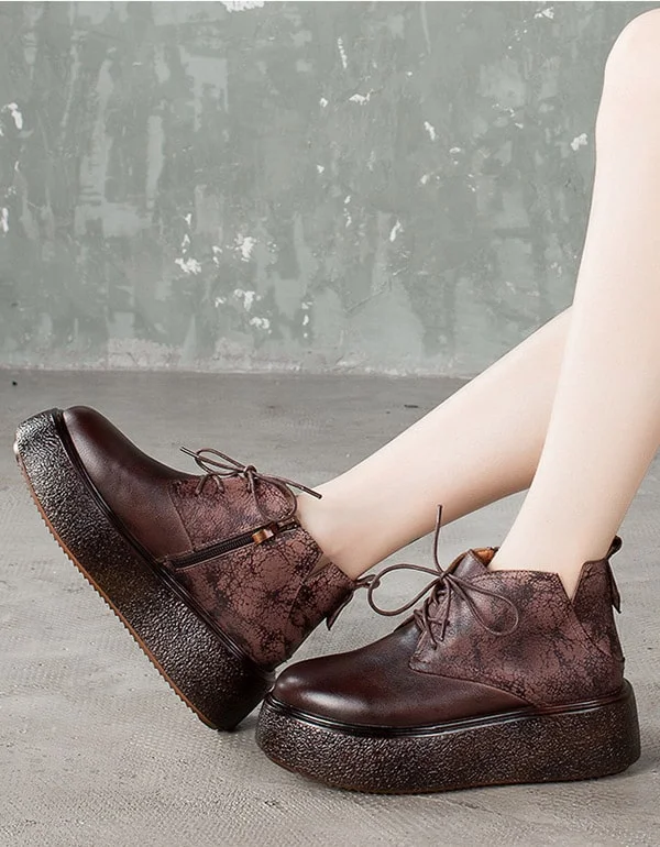 Boots for rainy soar-Platform Retro Leather Lace Up Fashion Boots