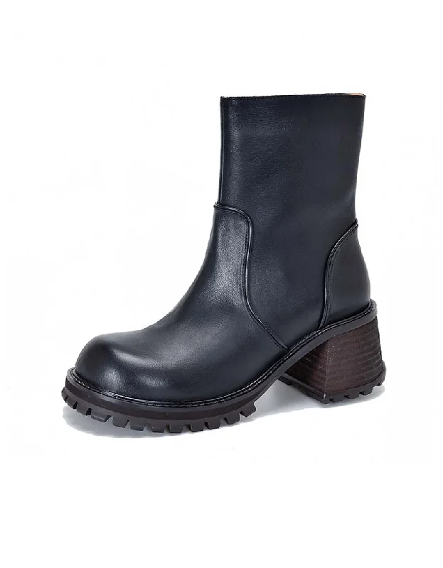 Boots for cold soar-Non-slip Real Leather Chunky Boots