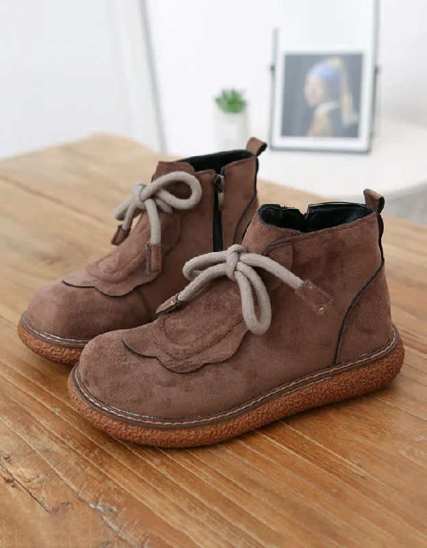 Boots for casual style-[Clearance]Lace-up Round Head Suede Handmade Retro Boots (Size 37)