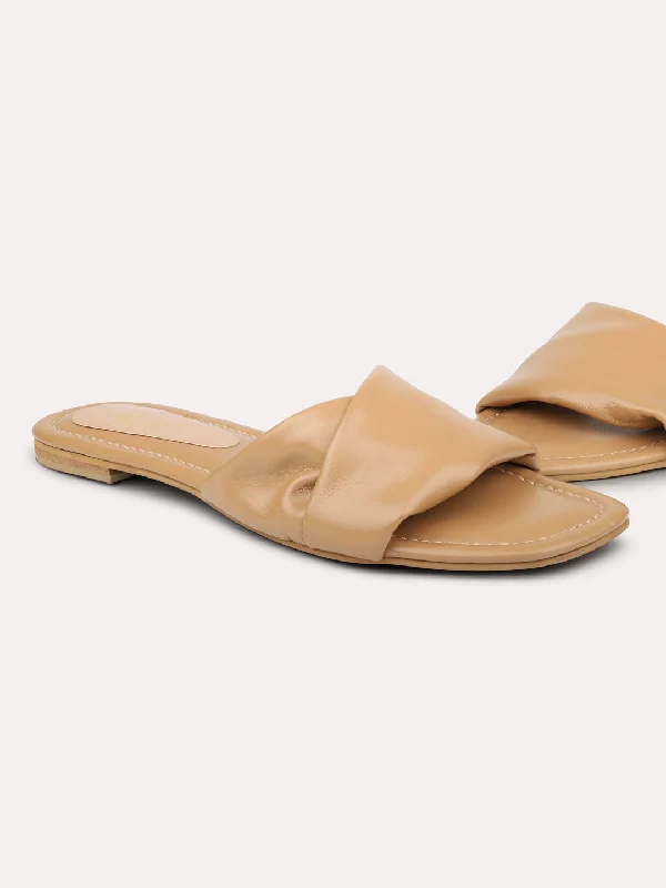 flats for casual Fridays-Women Beige Open Toe Flats