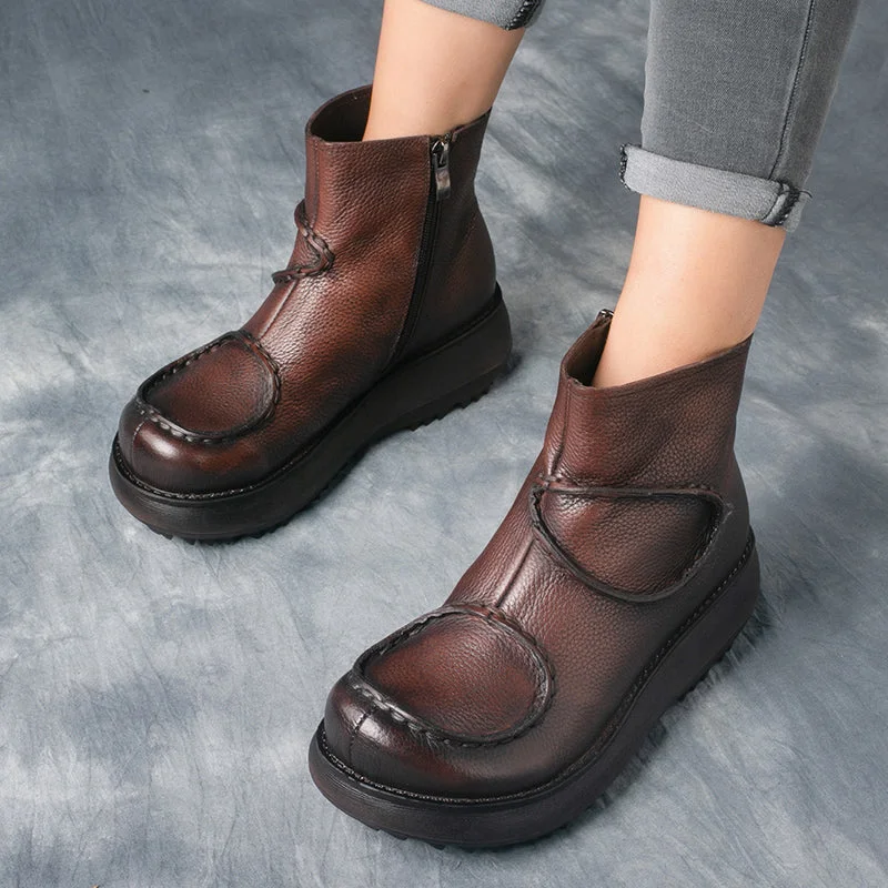 Boots for daily comfort-Retro Leather Wedge Short Boots | Gift Shoes