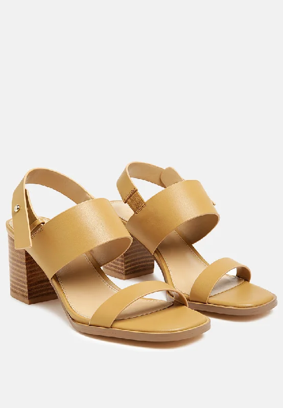 classic leather high heels-GERTUDE Slingback Block Heel Leather Sandal in Tan