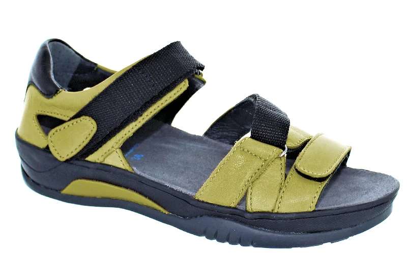 affordable sandals for families-Wolky Ripple Savana Leather Olive Green