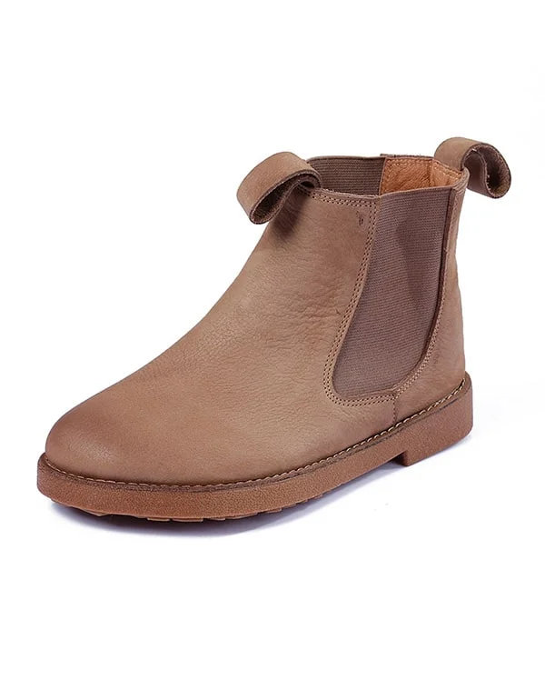 Boots with sleek rush-Women Soft Leather Retro Chelsea Boots