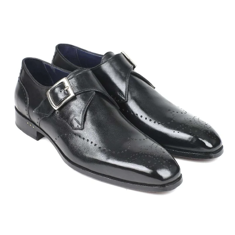 Loafers for cross-country trips-Paul Parkman Handmade Designer Shoes Wingtip Single Monkstraps Black Loafers (PM5856)