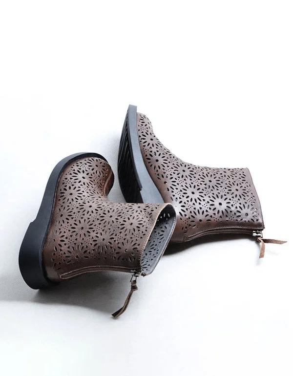 Boots for long walks-Summer Leather Vintage Hollow Summer Boots