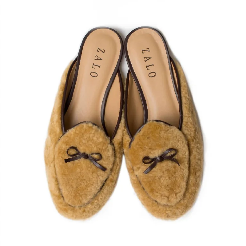 family matching slippers-Women's Bow Mule In Tan/chocolate