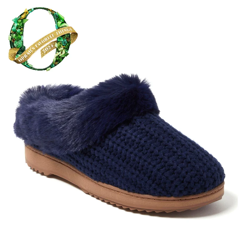 snowman winter slippers-Dearfoams Women's Hannah Festive Knit Clog Slipper