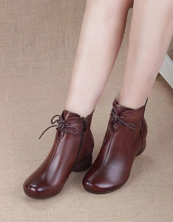 Boots for rainy drift-Spring Retro Leather Boots Chunky Heel