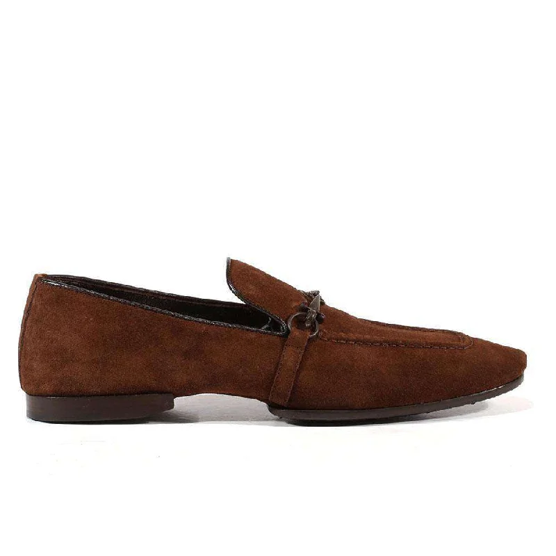 Loafers with thick padding-Cesare Paciotti Luxury Italian Men's Designer Shoes Camoscio Fondente Brown Nappa Suede Loafers (CPM3136)