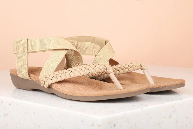 affordable flats for tourists-Women Beige Textured Open Toe Flats