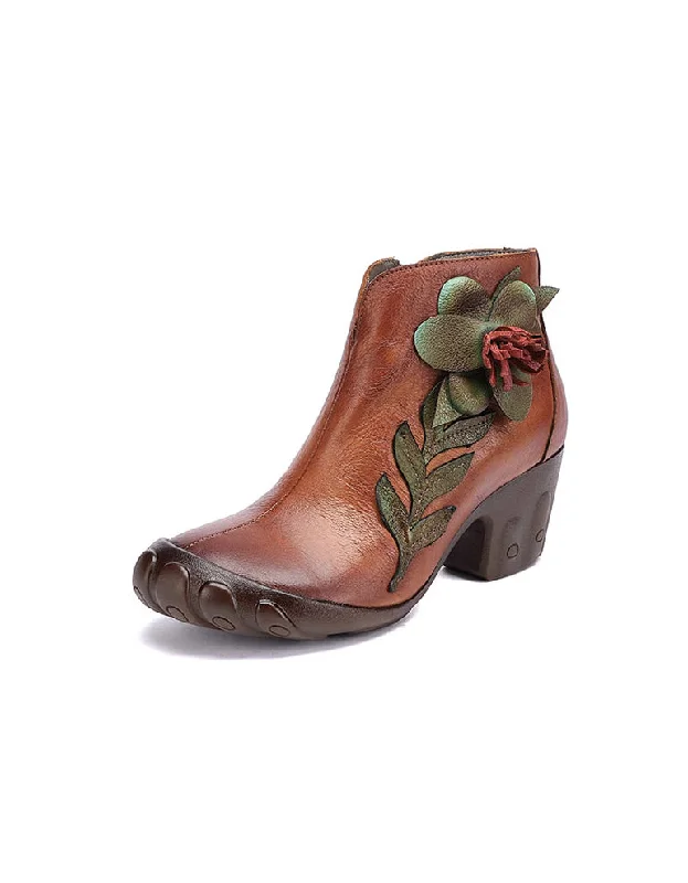 Boots with wet buzz-Handmade Retro Elegant Flower Chunky Boots