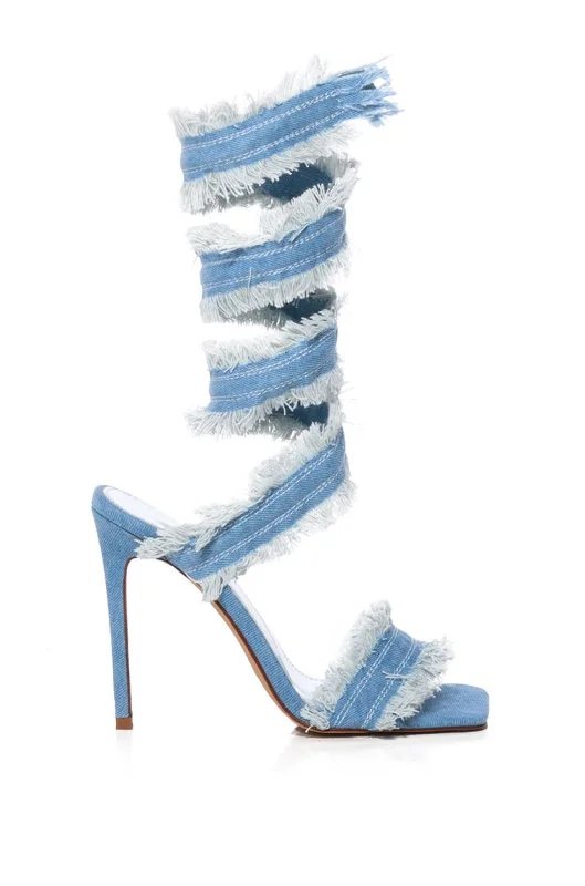 trendy sandals for festivals-LUS-DENIM STILETTO SANDAL