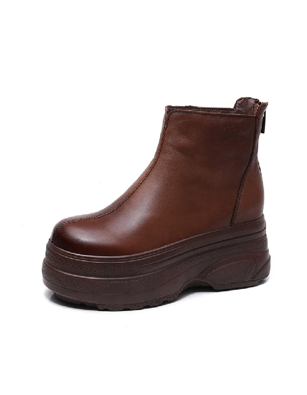 Boots with lightweight buzz-Non-slip Waterproof Autumn Retro Wedge Boots